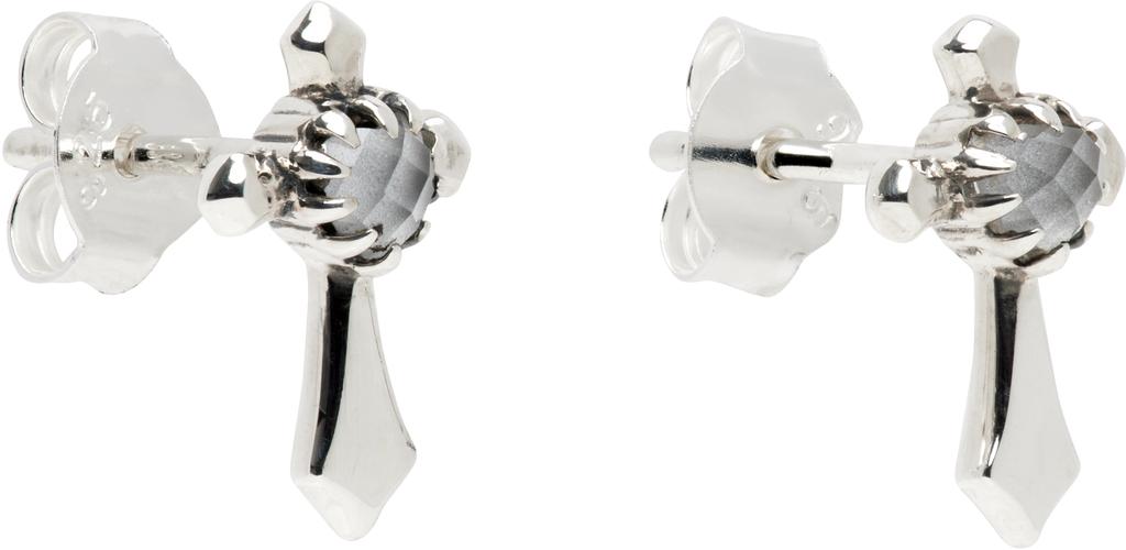 Stolen Girlfriends Club SSENSE Exclusive Silver Gothic Cross Stud Earrings