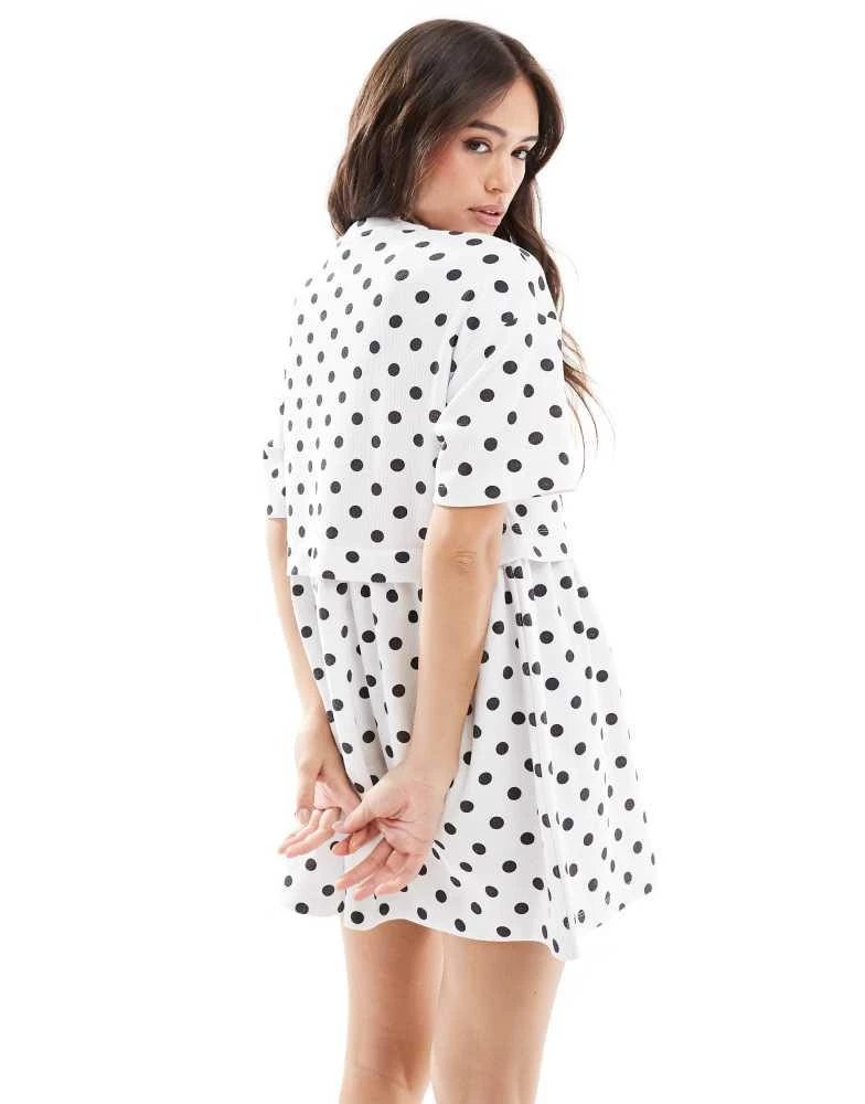 Miss Selfridge short sleeve layered smock dress in polka dot-White Miss Selfridge short sleeve layered smock dress in polka dot-White