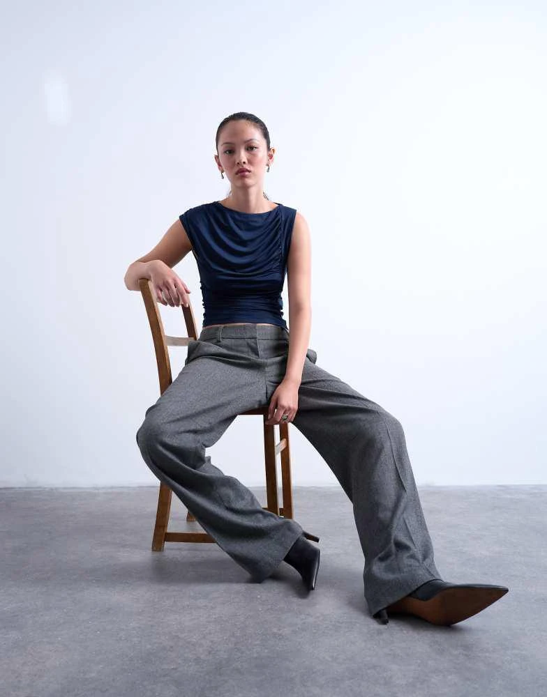 Topshop Topshop ruched draped tank in navy 2