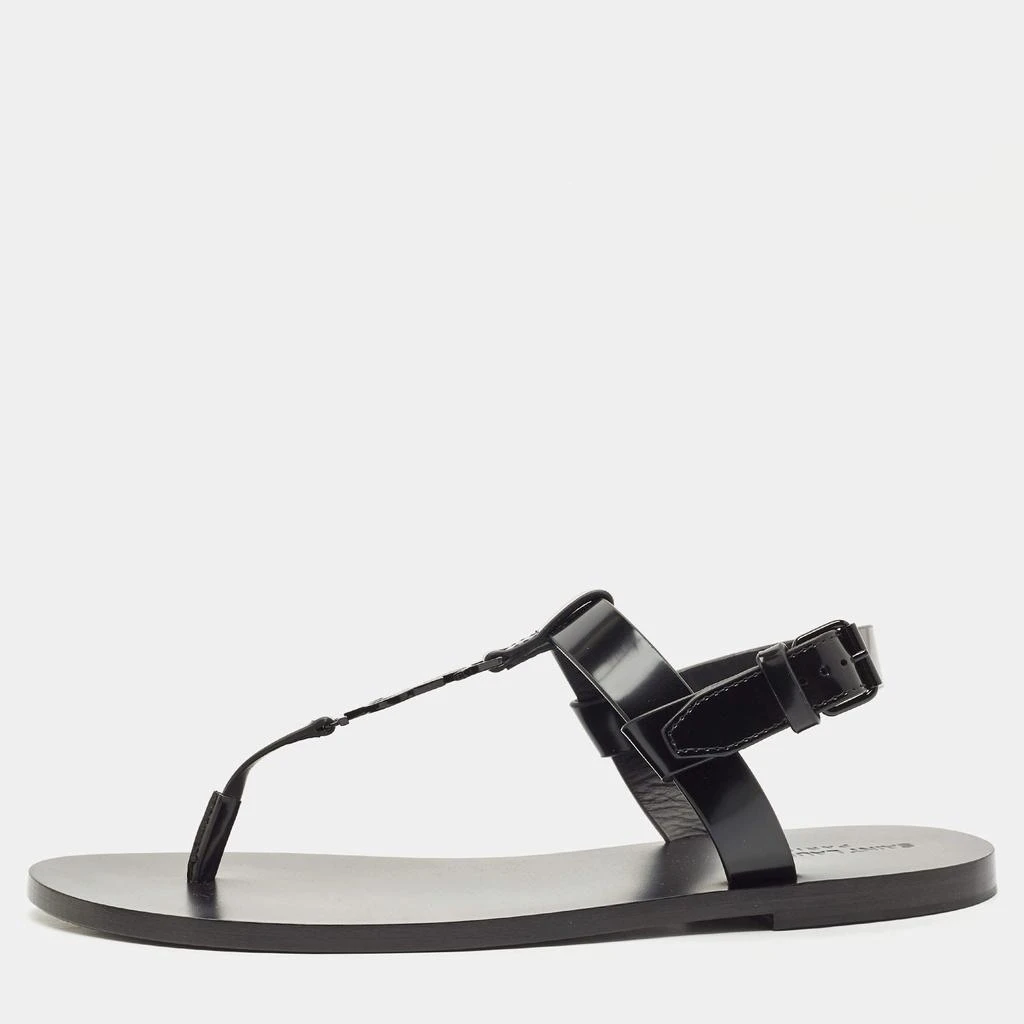 Yves Saint Laurent Saint Laurent Black Leather Cassandre Thong Sandals Size 45