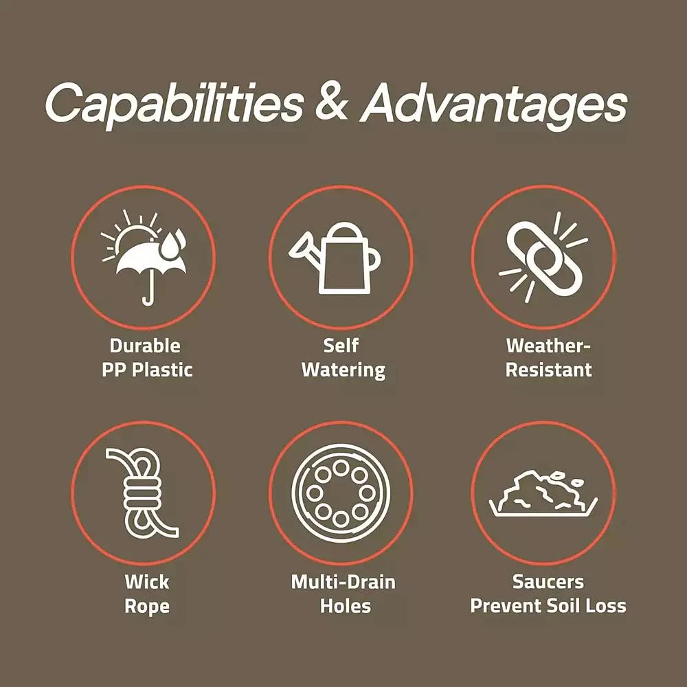 Lifemaster Black Self Watering Pots 20 Pack, Indoor and Outdoor Plant Pots with Wick Rope
Drainage Holes, Easy Watering Lip, Lightweight Plastic Self Watering Planter for Succulents, Houseplants, and Herbs 6