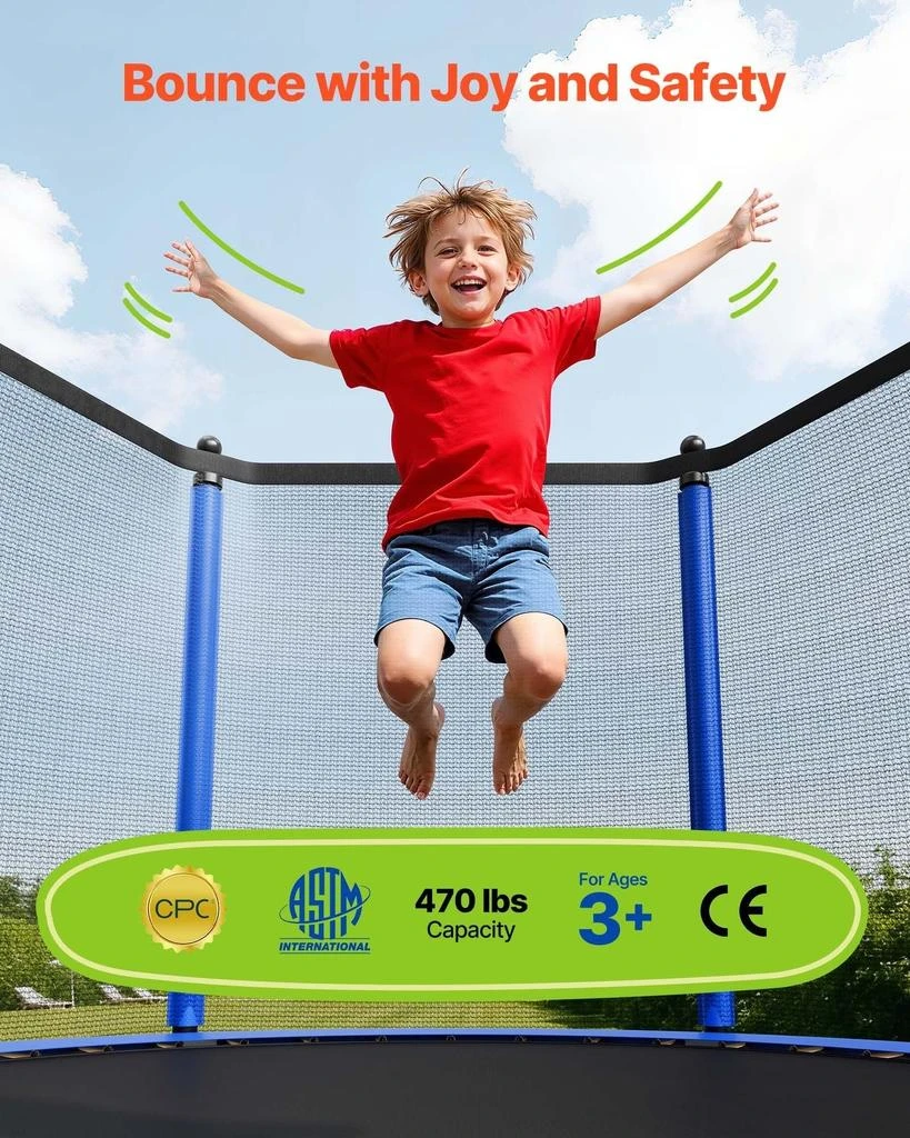 VVOR Outdoor Trampoline, 15FT Round Recreational Trampoline with Enclosure Net, ASTM Approved, Heavy Duty Trampolines, Max 470 lbs Weight Capacity, Anti-Rust Backyard Trampolines for Kids 
Adults 2