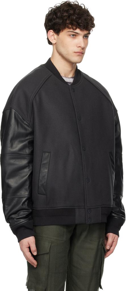 Juun.J Black Varsity Jumper Bomber Jacket
