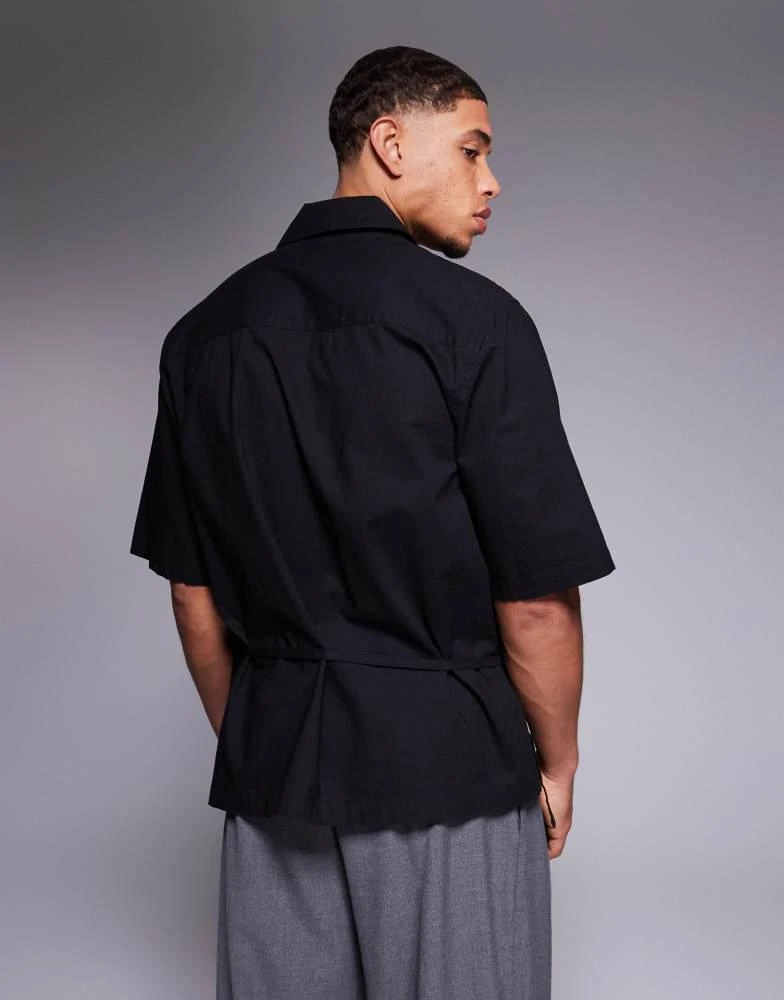 ASOS ASOS DESIGN shirt with tie side closure in black 4