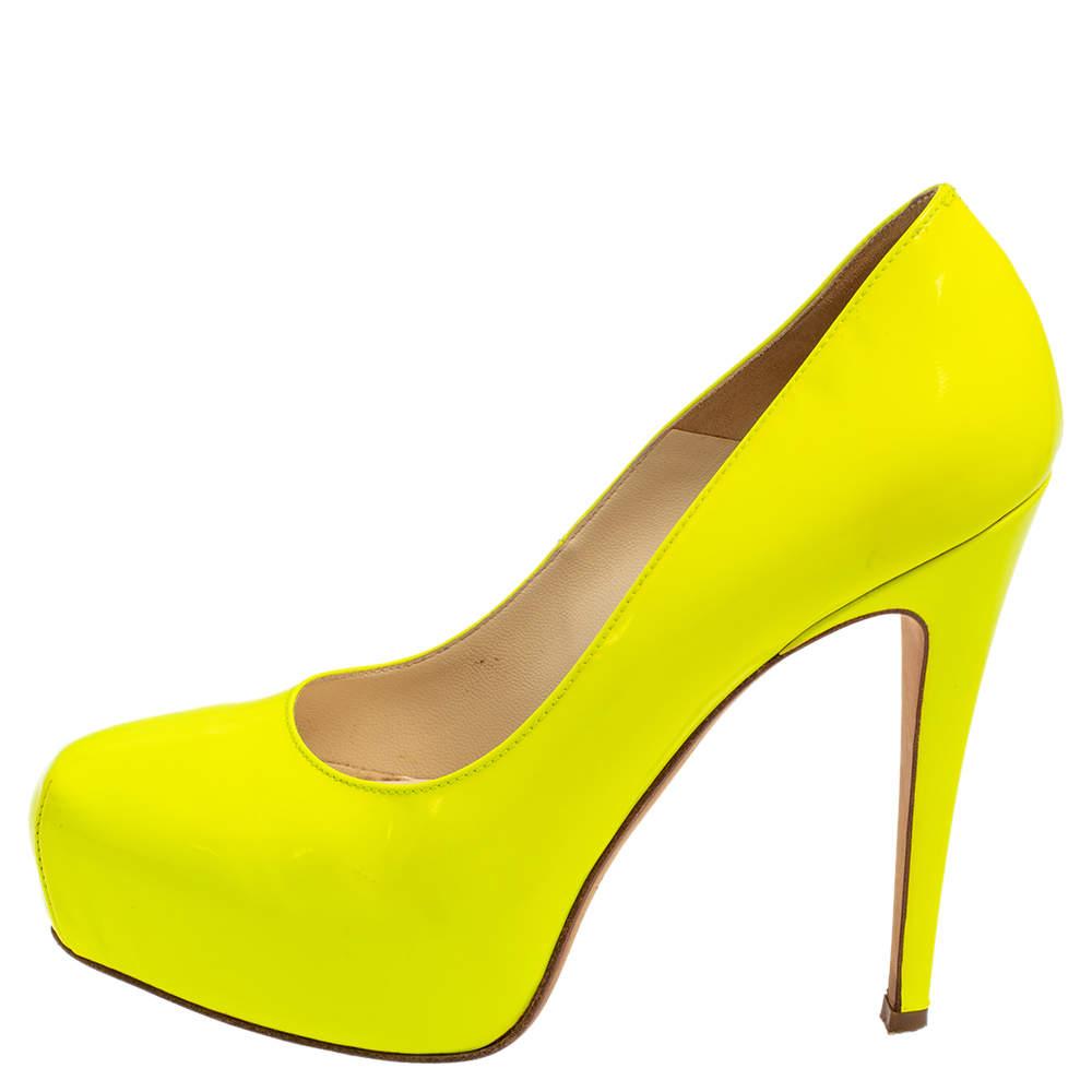 Brian Atwood Brian Atwood Neon Green  Patent Leather Platform Pumps Size 36.5