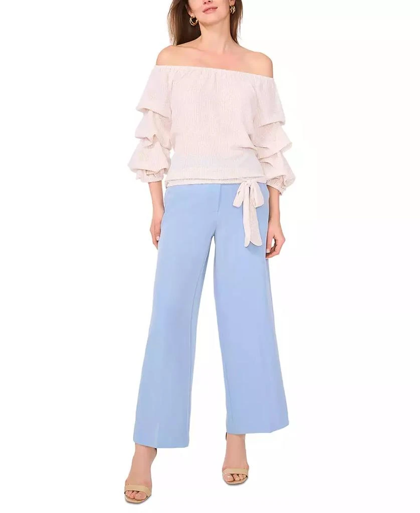 Vince Camuto Women's Sheer-Printed Off-The-Shoulder Bubble 3/4-Sleeve Tie-Front Blouse 2