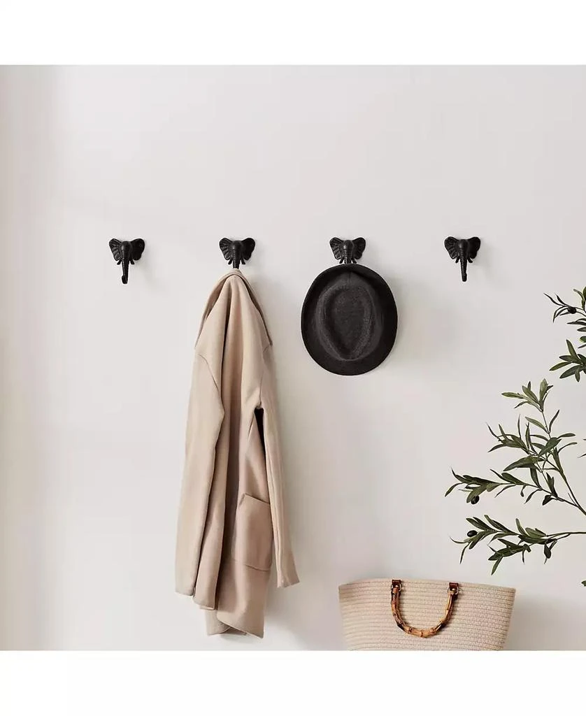 Danya B 4 Piece Elephant Head with Trunk Decorative Wall Hook Set 3