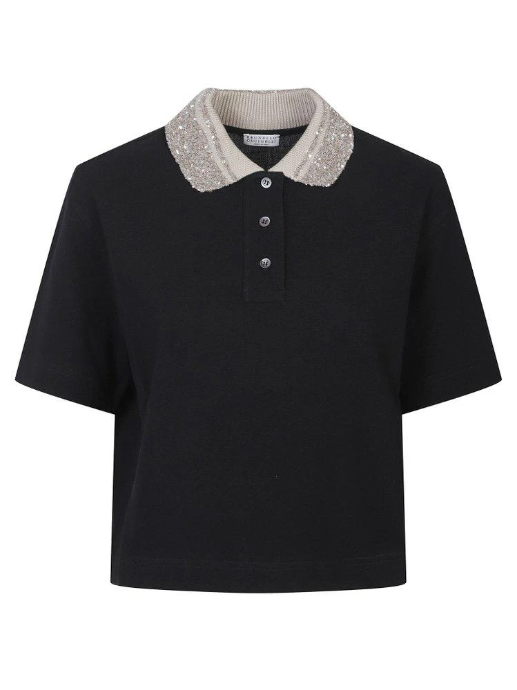 Brunello Cucinelli Brunello Cucinelli Sequinned Collar Jersey Polo Shirt