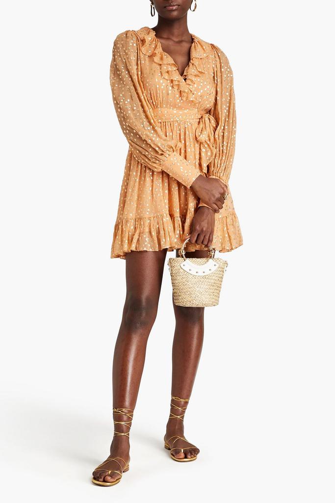 Zimmermann Ruffled metallic fil coupé silk-blend crepon mini wrap dress