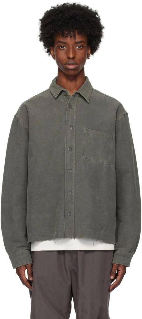 John Elliott Gray Solid Hemi Oversized Shirt 1