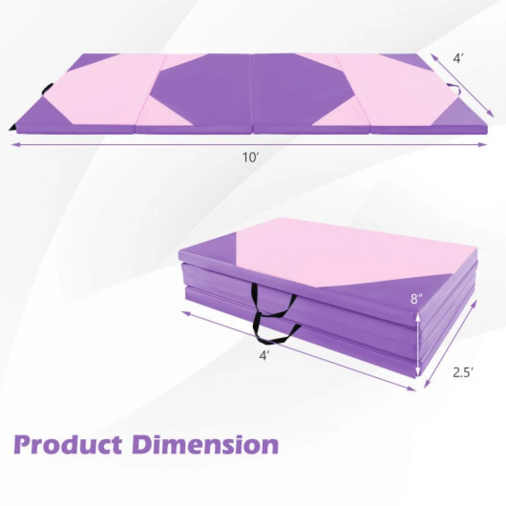 Hivvago 10 Feet x 4 Feet x 2 Inch Folding Exercise Mat with Hook and Loop Fasteners-Pink 4