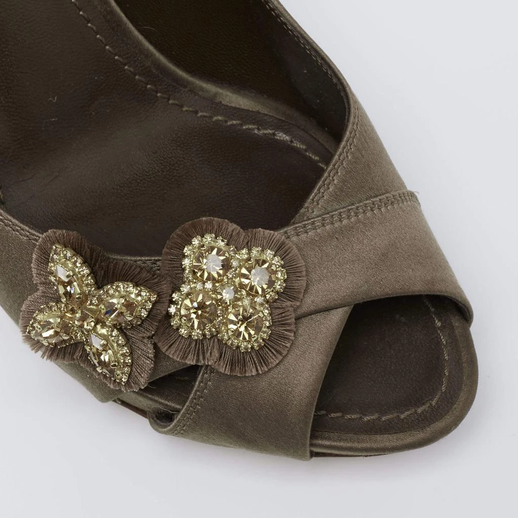 Louis Vuitton Louis Vuitton Dark Olive Green Satin Athen Open-Toe Pumps Size 38 7
