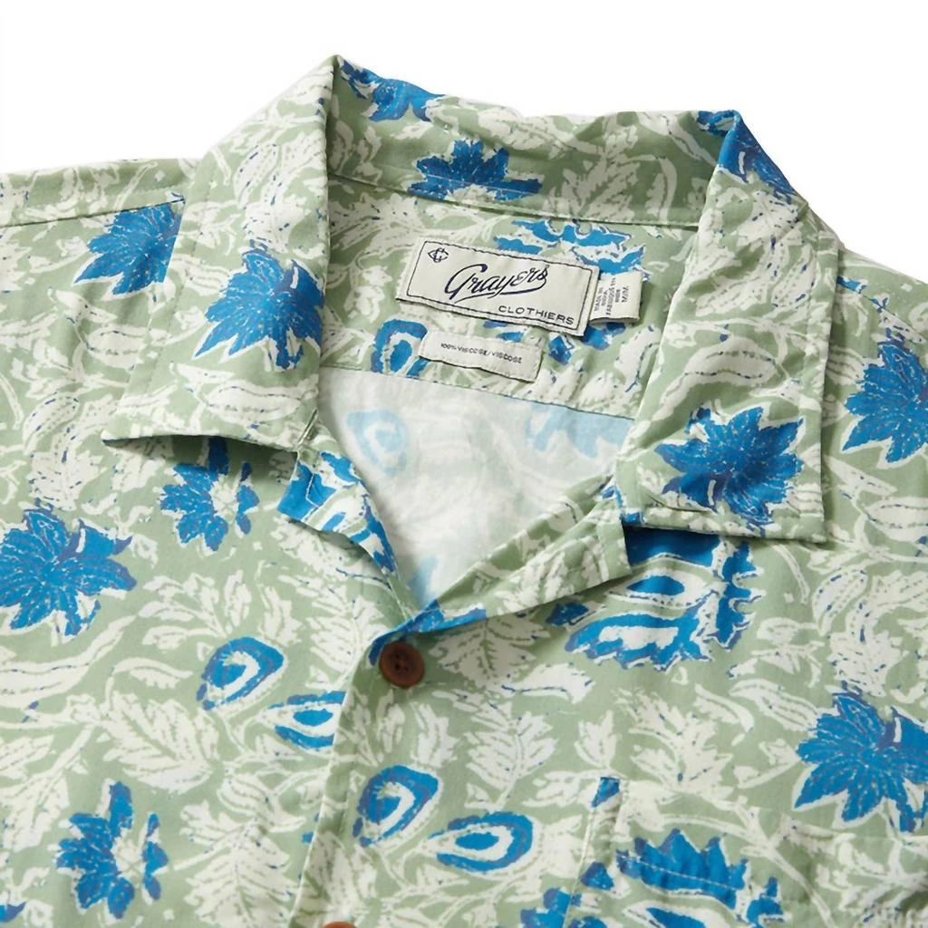 Grayers Men Vintage Hawaiian Batik Print Shirt In Green/light Blue 4