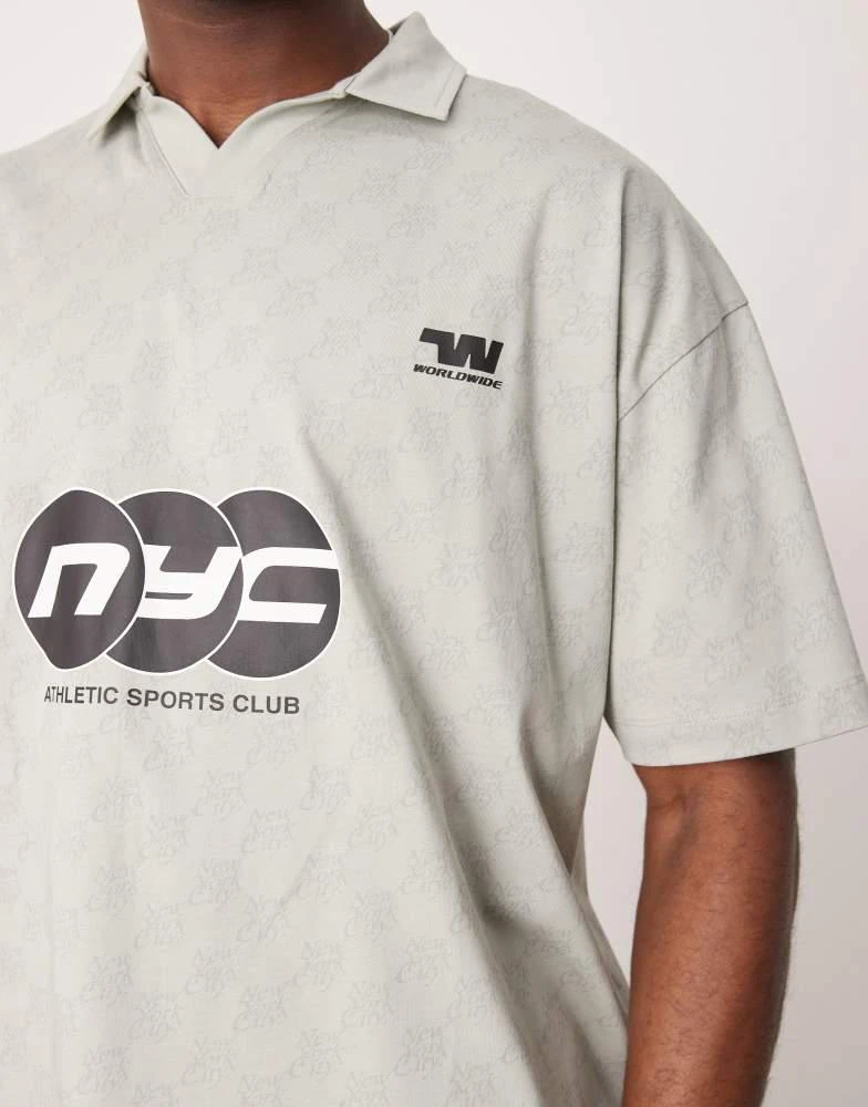 ASOS ASOS DESIGN boxy oversized polo with sports graphic in grey 4