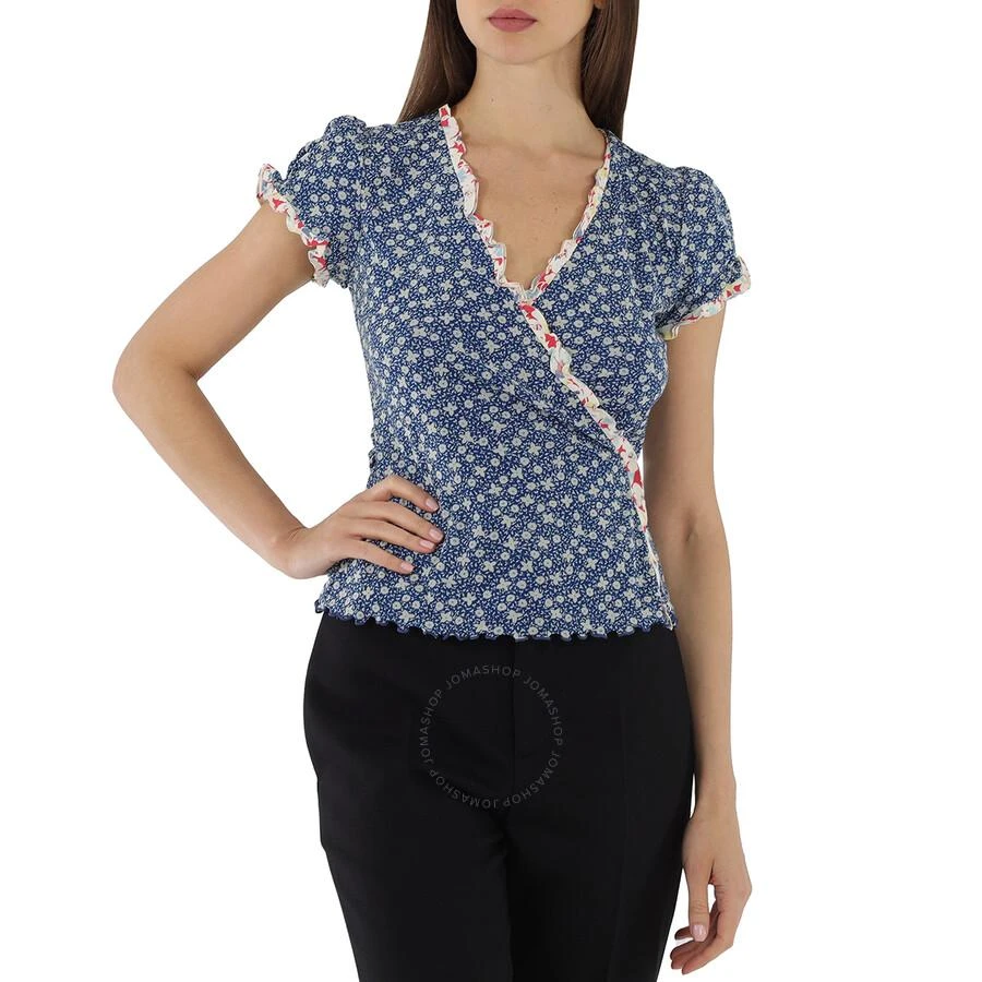 Ralph Lauren Ladies Blue Floral Wrap Blouse 1