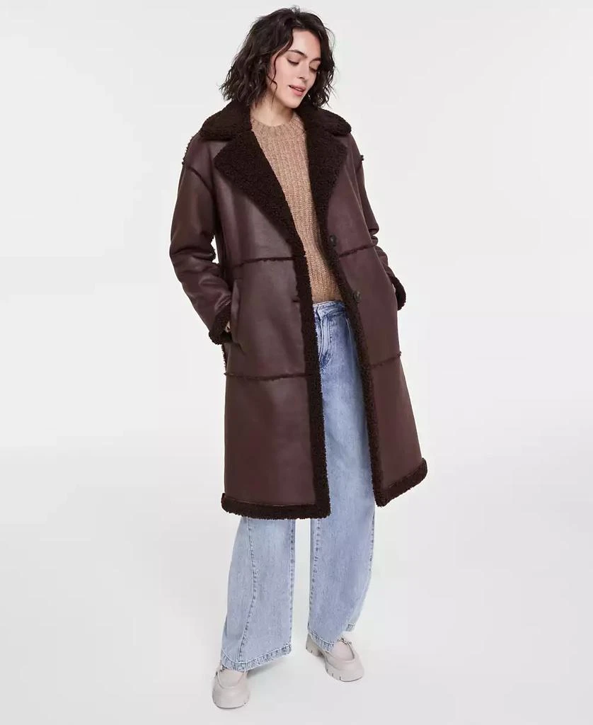 BCBG Women's Single-Breasted Faux-Shearling Coat 1