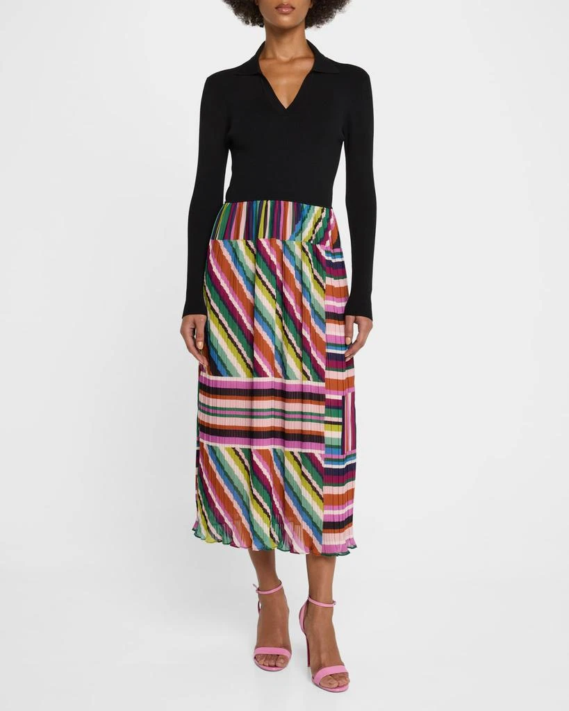 Tahari The Mave Pleated Mixed Media Midi Dress 2