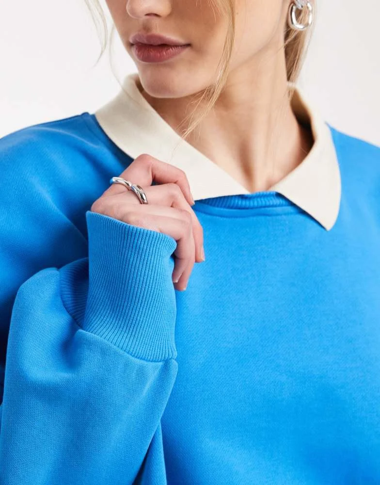ASOS ASOS DESIGN heavy weight balloon hem sweat with polo collar in blue 3
