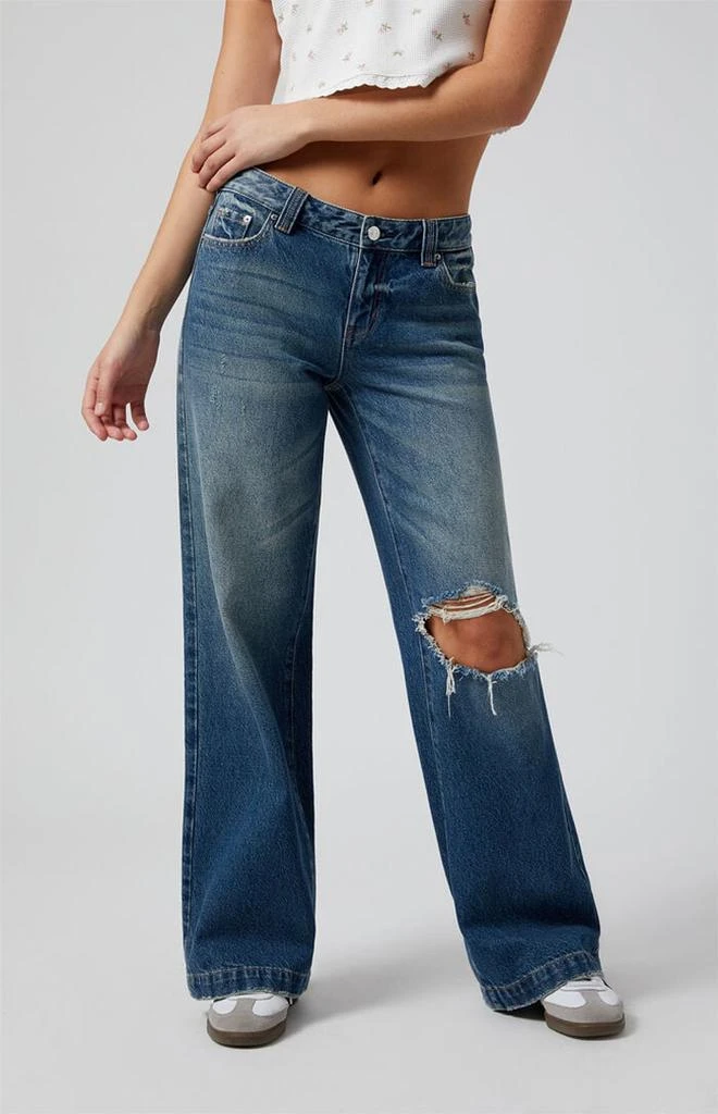 PacSun Casey Ripped Knee Low Rise Baggy Jeans Medium Indigo 1