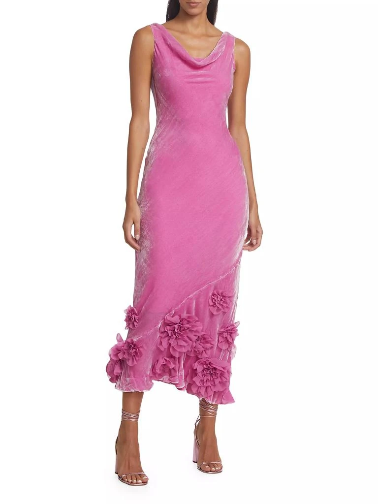 Saloni Asher Draped Floral Velvet Midi-Dress 3