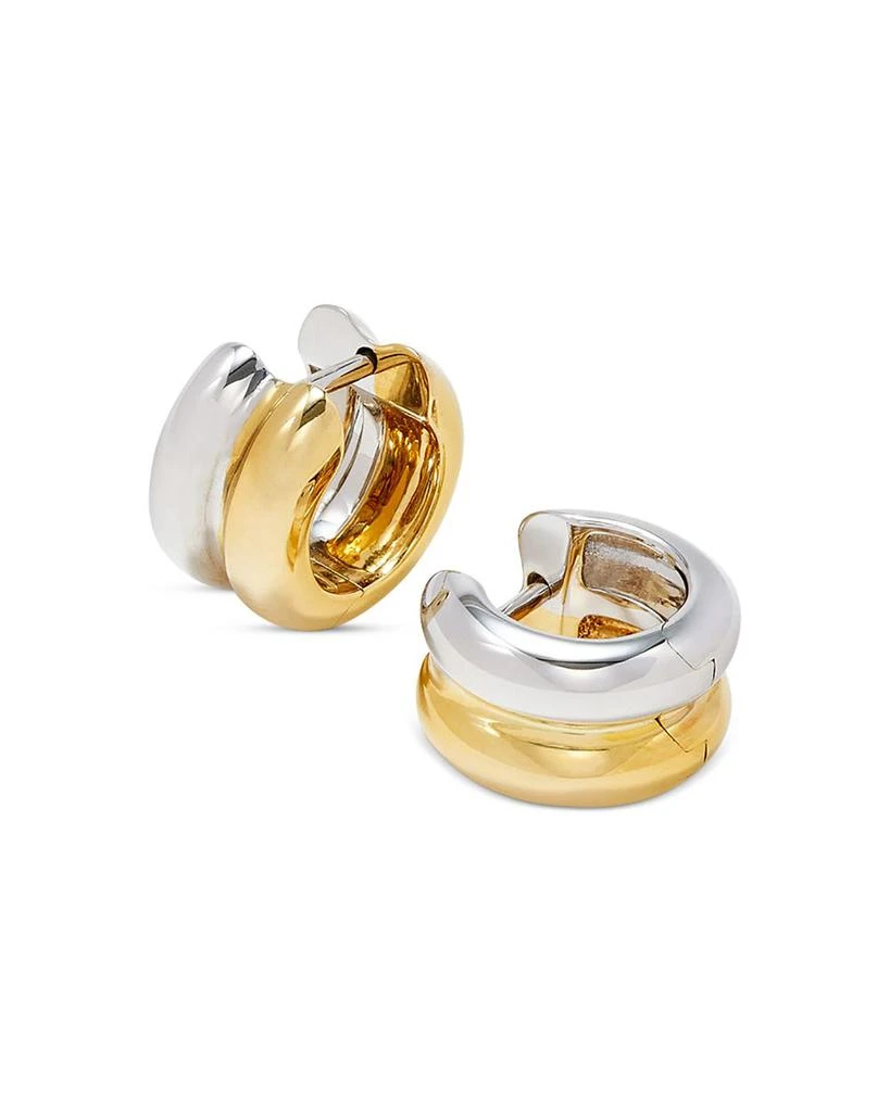 Yvonne Léon 9K White & Yellow Gold Paire de Creoles Bouees Huggie Hoop Earrings 2