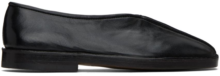 LEMAIRE Black Flat Piped Slippers