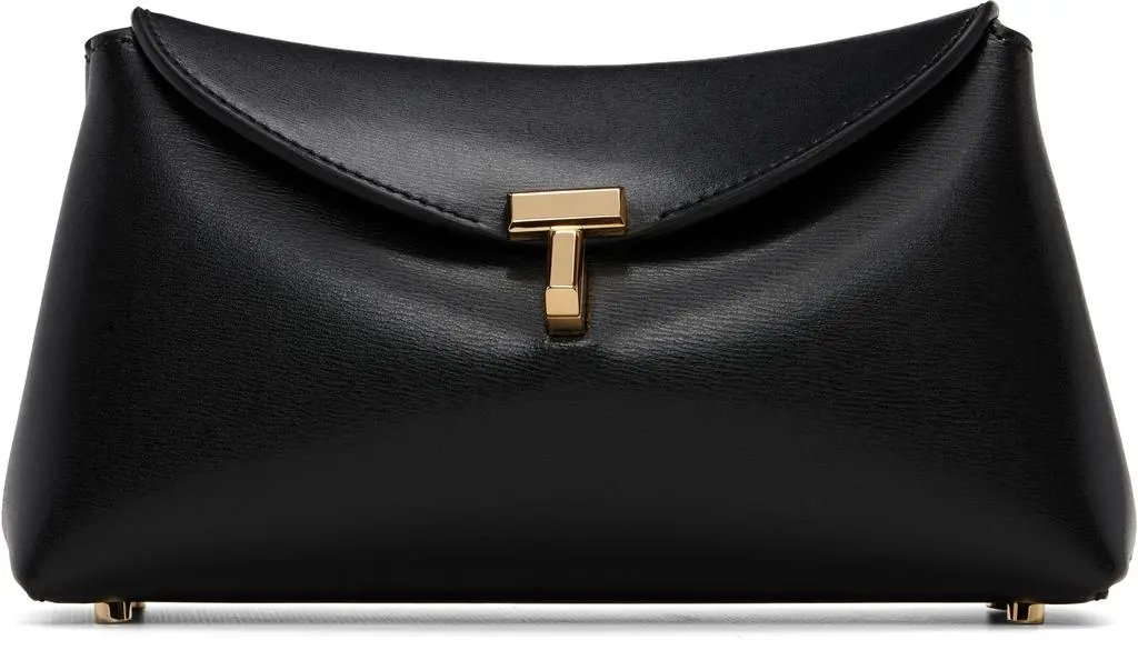 Totême Black Mini T-Lock Leather Clutch