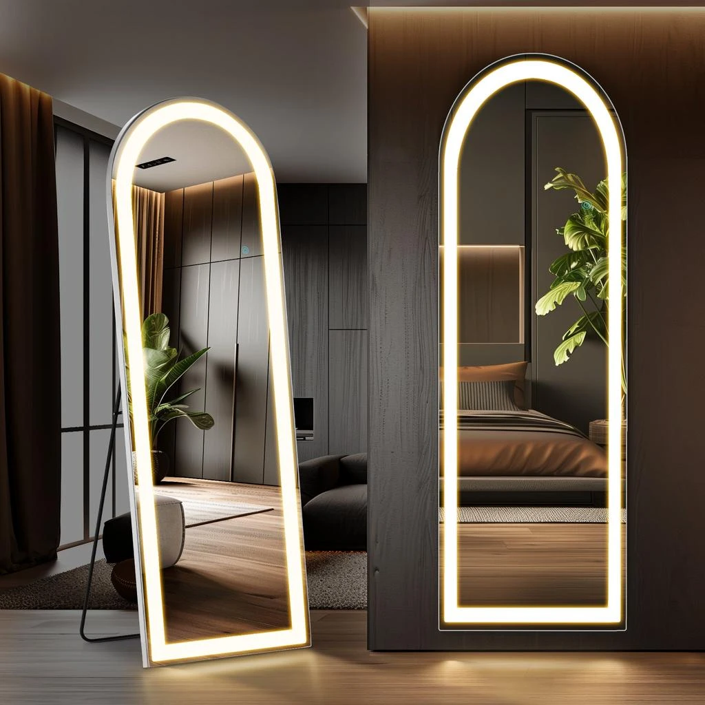 Hivvago 63" Clear Arch Lighted Frameless Full Length Mirror