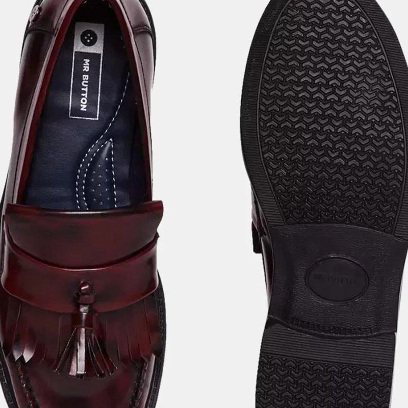 Roamers Mens Toggle Saddle Hi-Shine Leather Loafers Oxblood 2