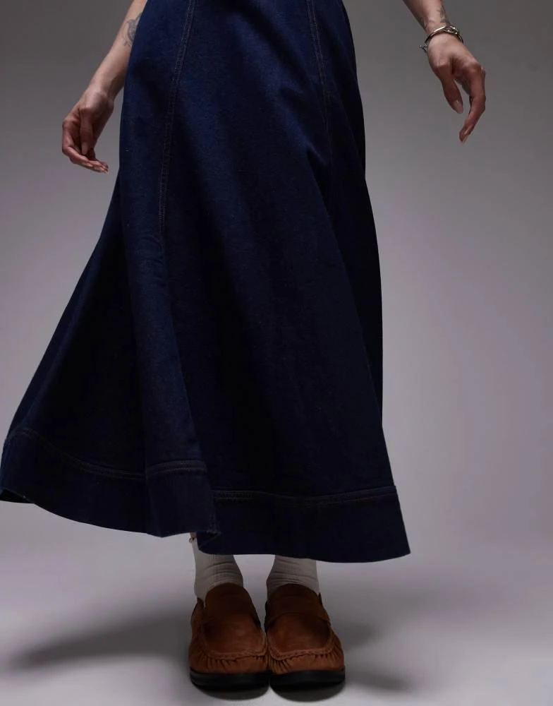 Topshop Topshop denim full maxi skirt in raw look indigo 5