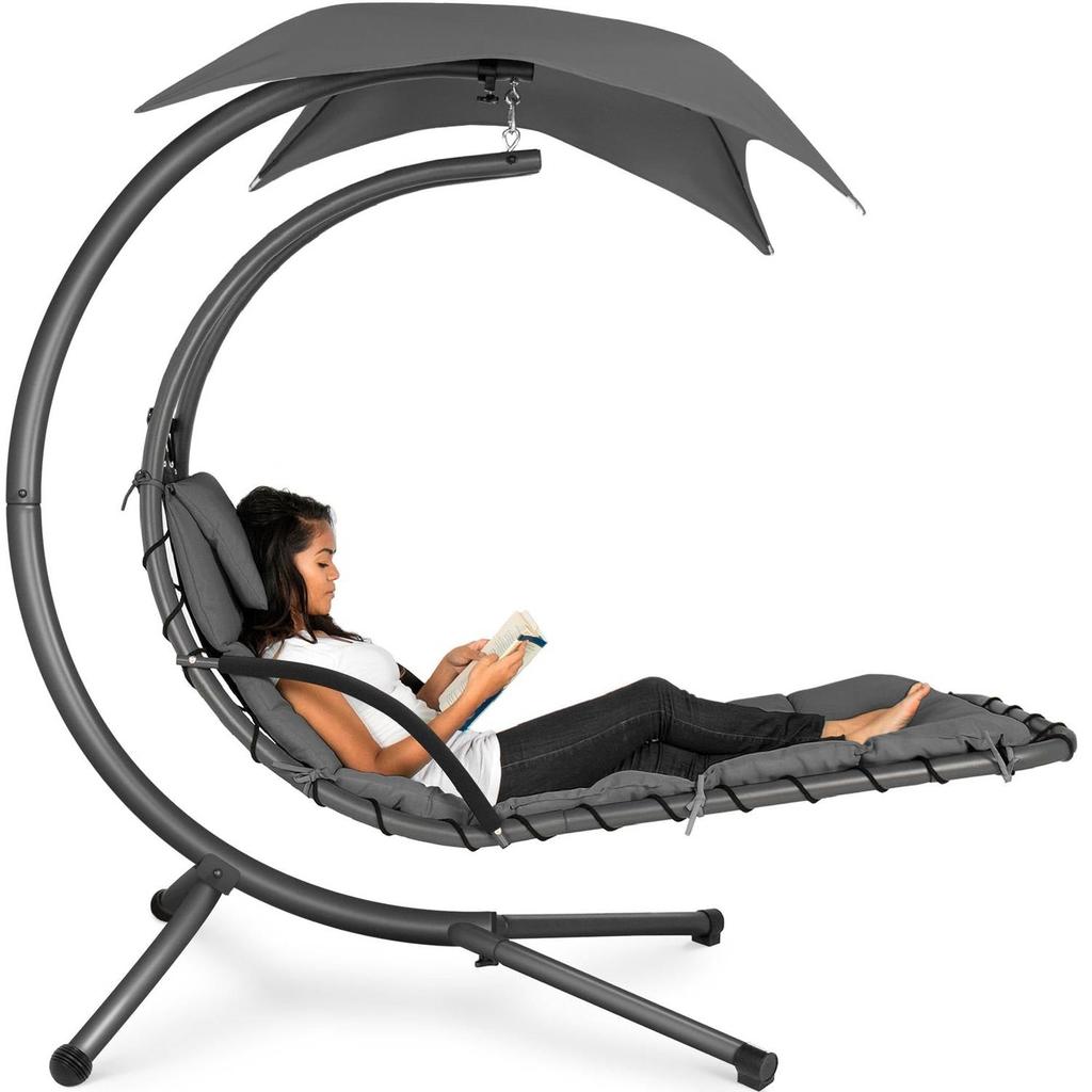Hivvago Grey Single Person Sturdy Modern Chaise Lounger Hammock Chair Porch Swing