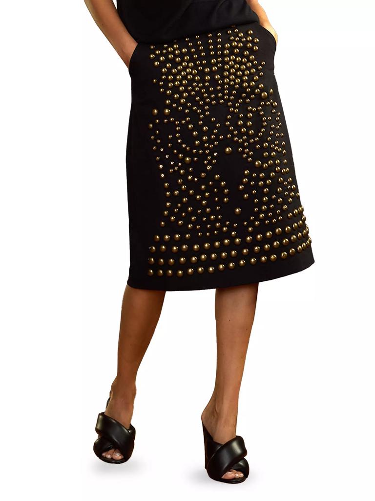 Cynthia Rowley Serena Studded Denim A-Line Skirt