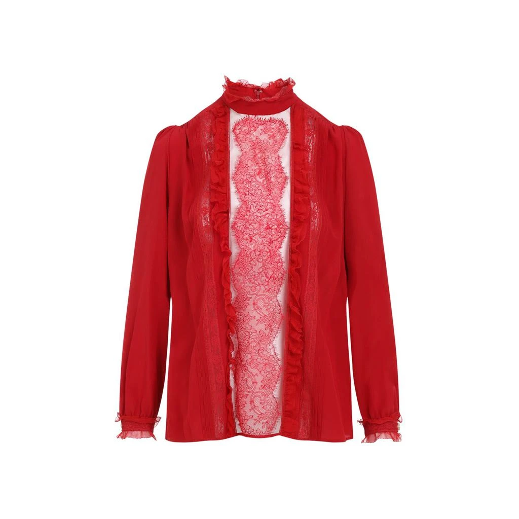 Valentino Lace-Trim Ruffled Blouse