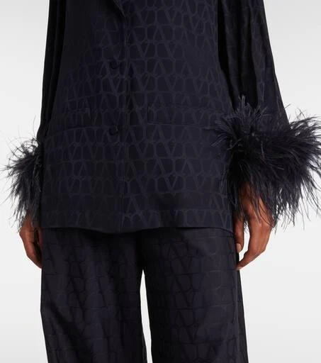Valentino Toile Iconographe feather-trimmed silk shirt 5