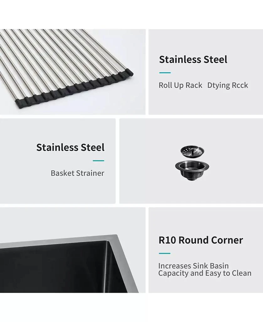 Flynama 36x21x10inch Gunmetal Black Farmhouse Kitchen Sink Stainless Steel Apron Front 16 Gauge 4