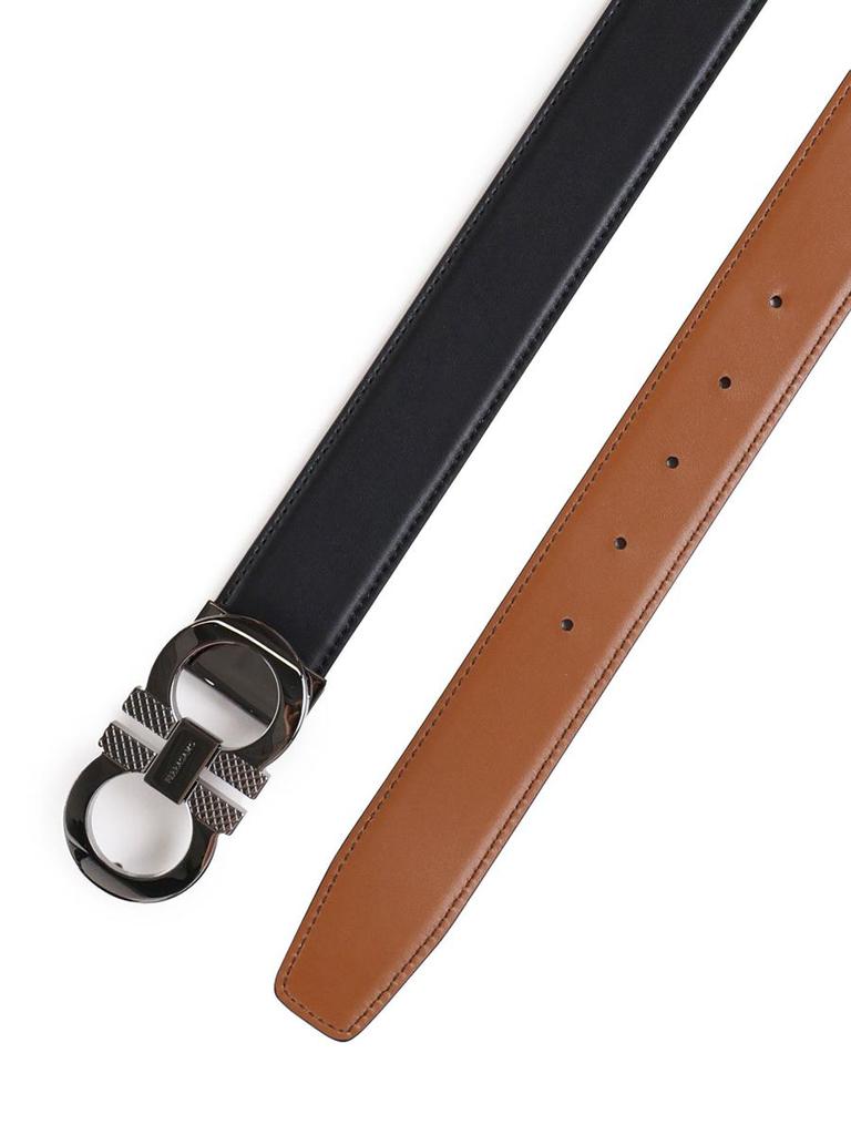 Salvatore Ferragamo Double Adjustable Nero And Blue Calfskin