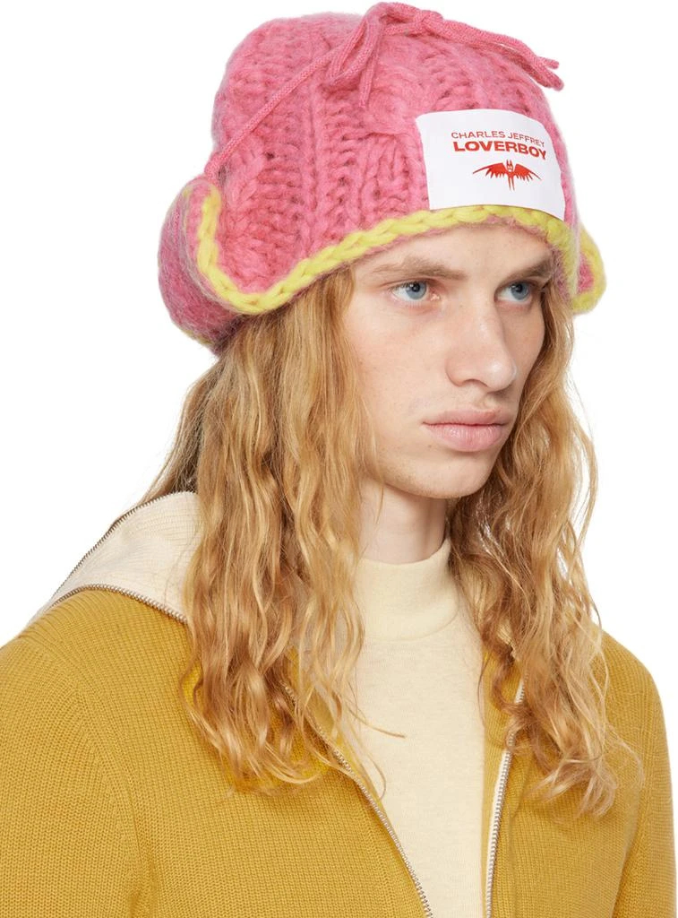 Charles Jeffrey Loverboy Pink & Yellow Chunky Aviator Beanie 4