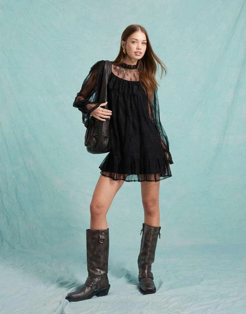 Shop Miss Selfridge lace frill smock dress in black on Sale at BeyondStyle   Get 40% Off Miss Selfridge lace frill smock dress in black with  Limited-Time Flash Deals, Exclusive Discounts, and