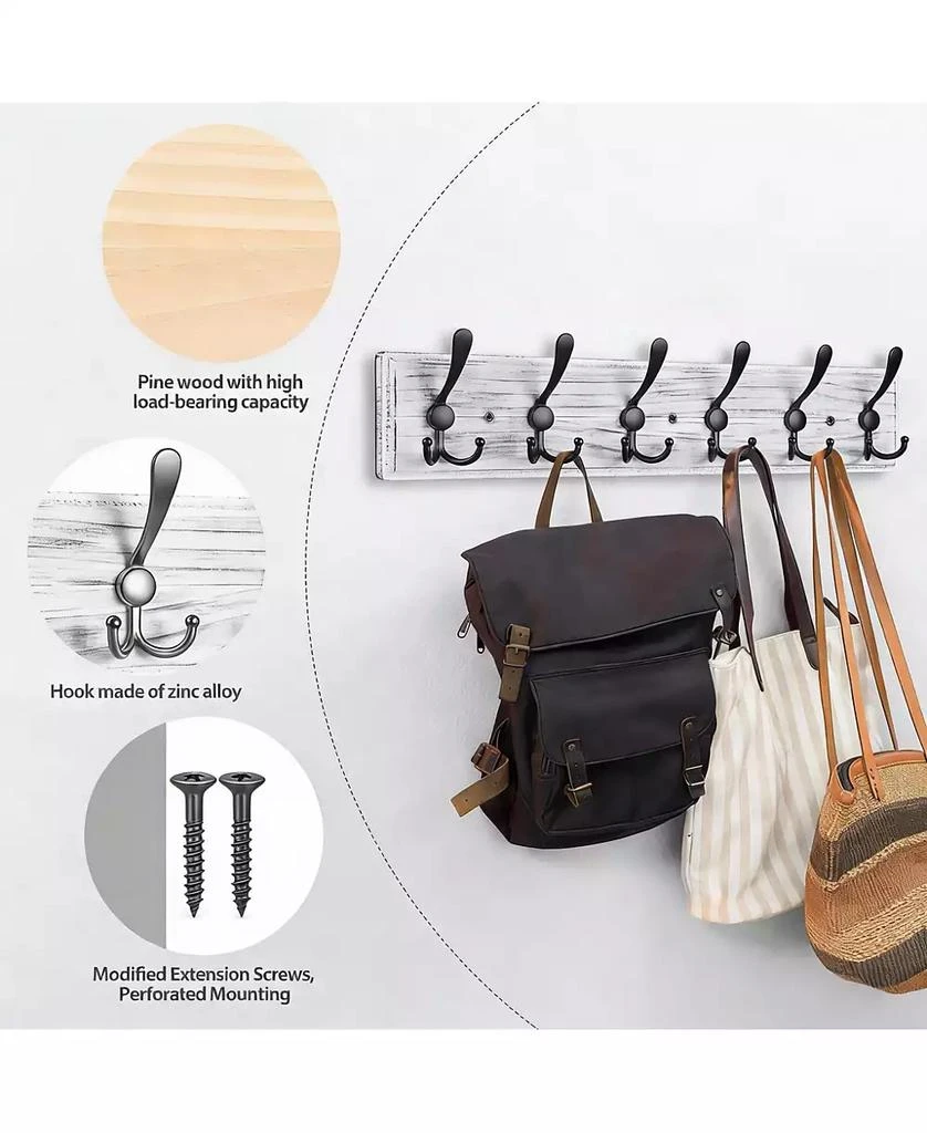 YIGII Wooden Wall Coat Rack with 8 Hooks for Hats Coats 3