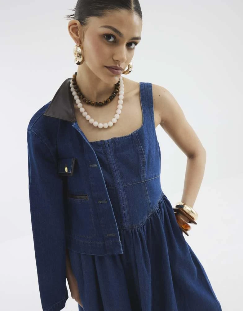 white christmas dresses River Island Blue Denim Plunge Neckline Bodycon Maxi Dress UK 10