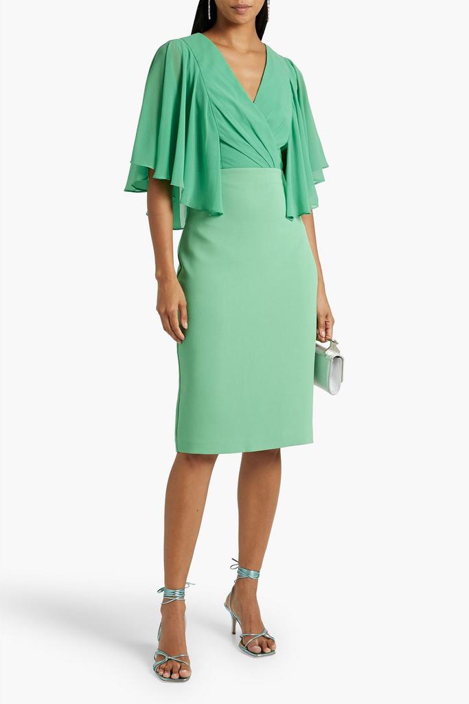 Badgley Mischka Wrap-effect chiffon-paneled crepe dress