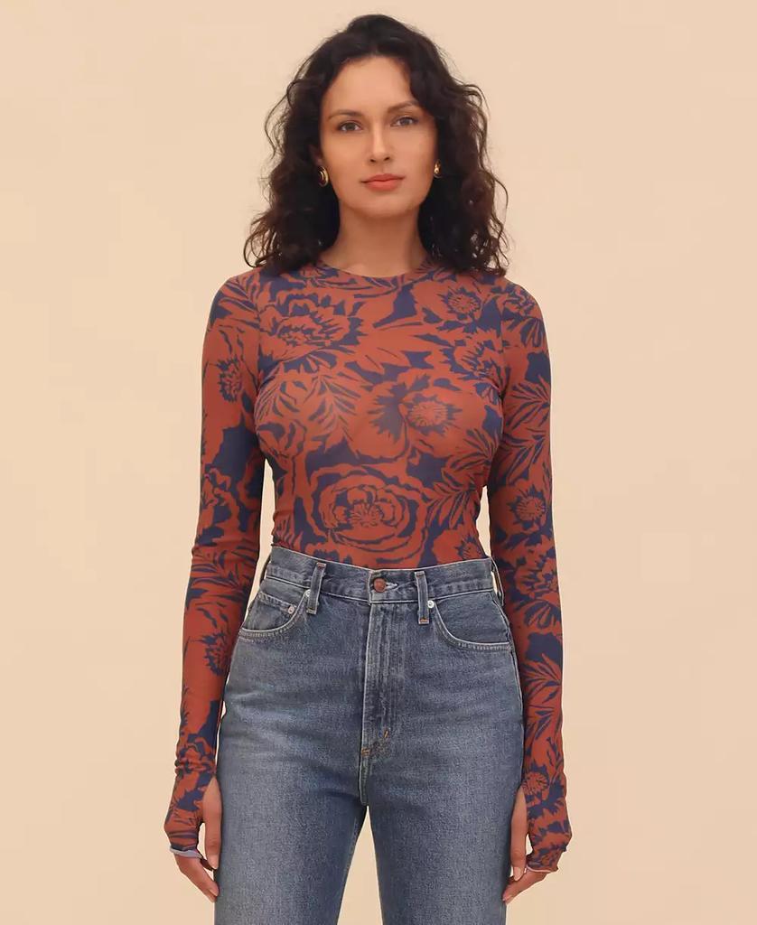 Avec Les Filles Women's Printed Mesh Long-Sleeve Top