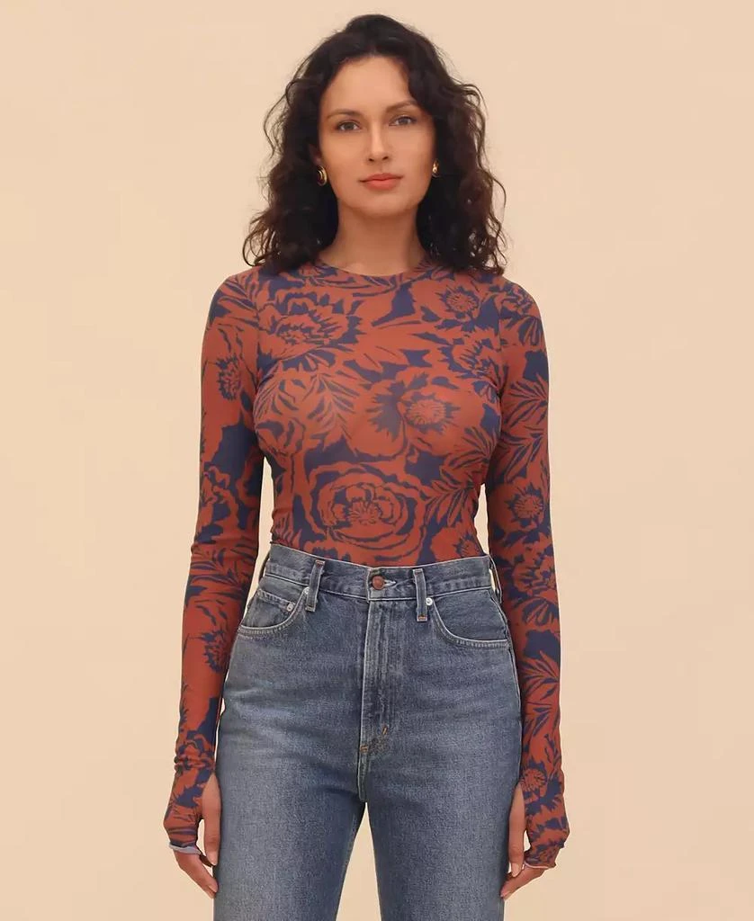 Avec Les Filles Women's Printed Mesh Long-Sleeve Top 1