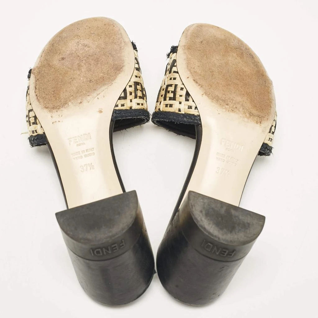 Fendi Fendi Cream/Black Leather and Raffia FF Slide Sandals Size 37.5 6