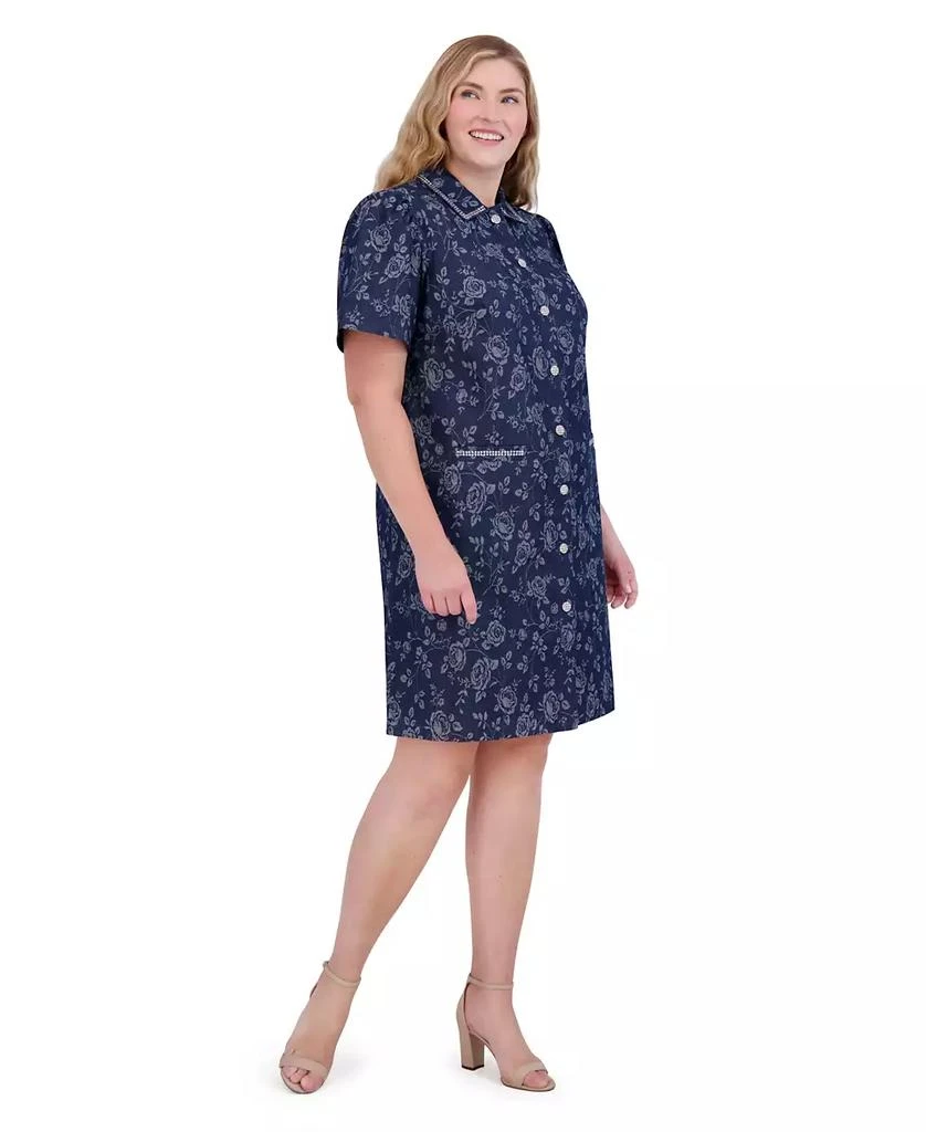 Eliza J Plus Size Embellished Floral Denim Shirtdress 3