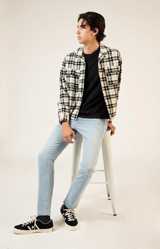 PacSun Black & White Washed Cropped Camp Flannel Shirt 4