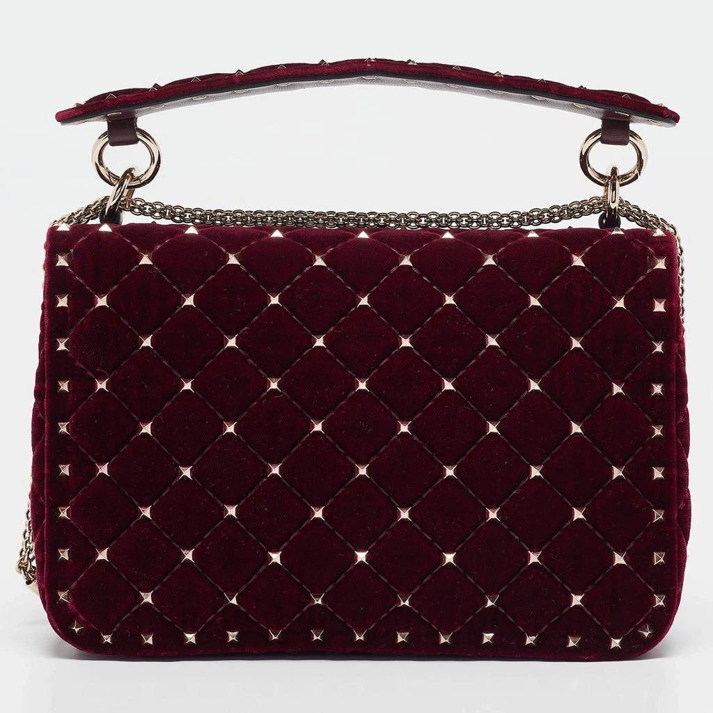 Valentino Valentino Burgundy Velvet Medium Rockstud Spike Top Handle Bag 4