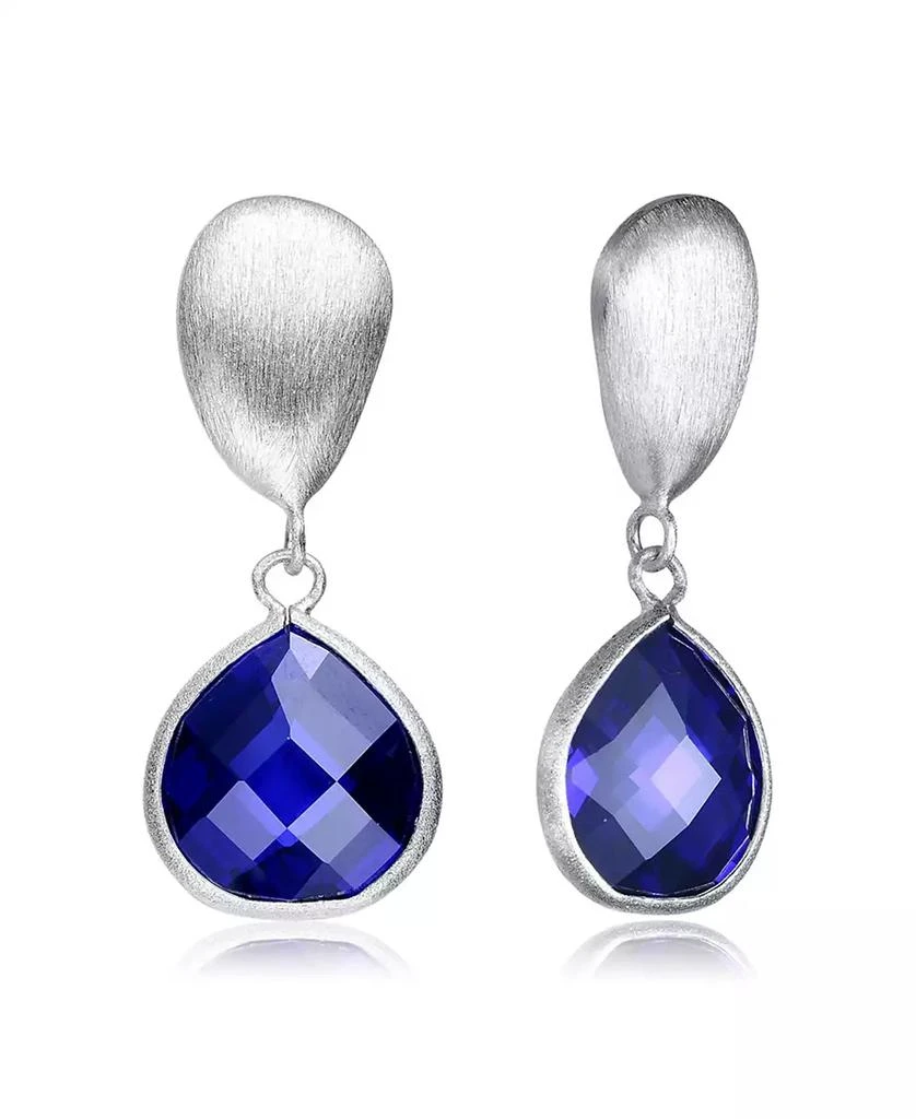 Genevive Sterling Silver White Gold Plating with Blue Cubic Zirconia Drop Earrings 2