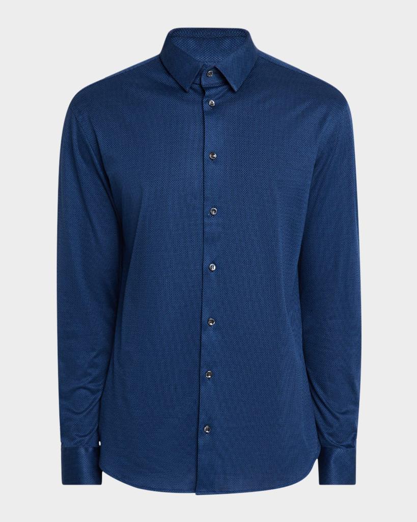 Giorgio Armani Layered Navy Blue Shirt With Band Collar And