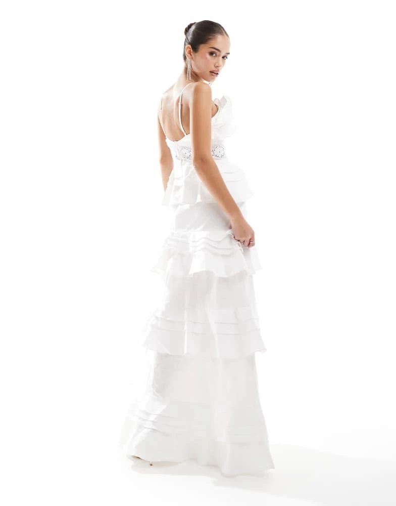 True Decadence True Decadence Plunge front tiered ruffle maxi-dress in white 3